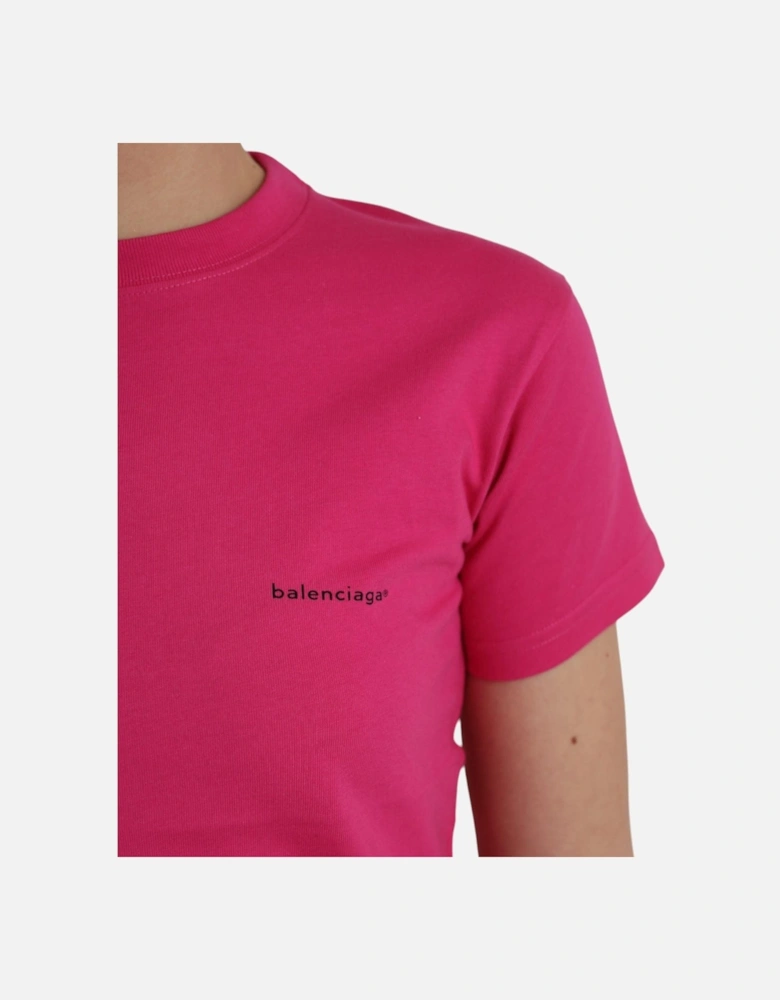 Authentic Cotton Crew Neck T-Shirt with Logo Detail Women - Pink
