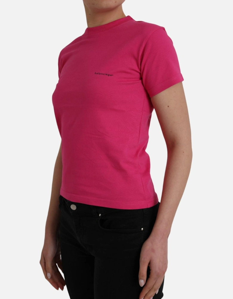 Authentic Cotton Crew Neck T-Shirt with Logo Detail Women - Pink
