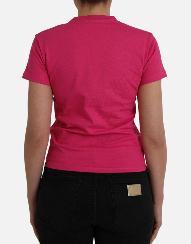 Authentic Cotton Crew Neck T-Shirt with Logo Detail Women - Pink