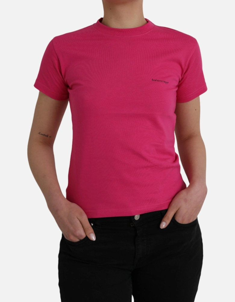Authentic Cotton Crew Neck T-Shirt with Logo Detail Women - Pink