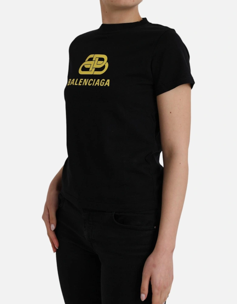 Cotton Crew Neck T-Shirt with Logo Print Women - Black