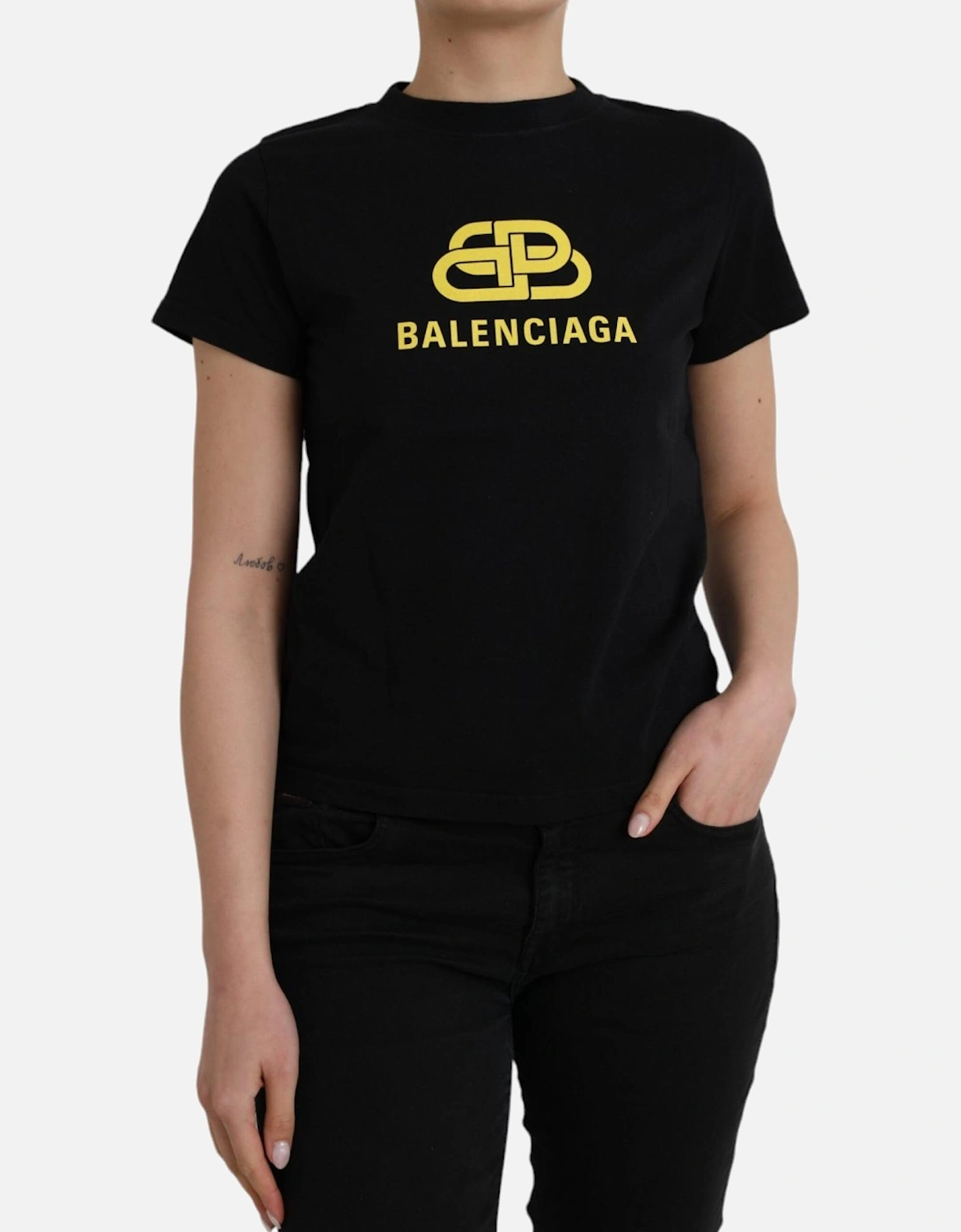 Cotton Crew Neck T-Shirt with Logo Print Women - Black, 7 of 6