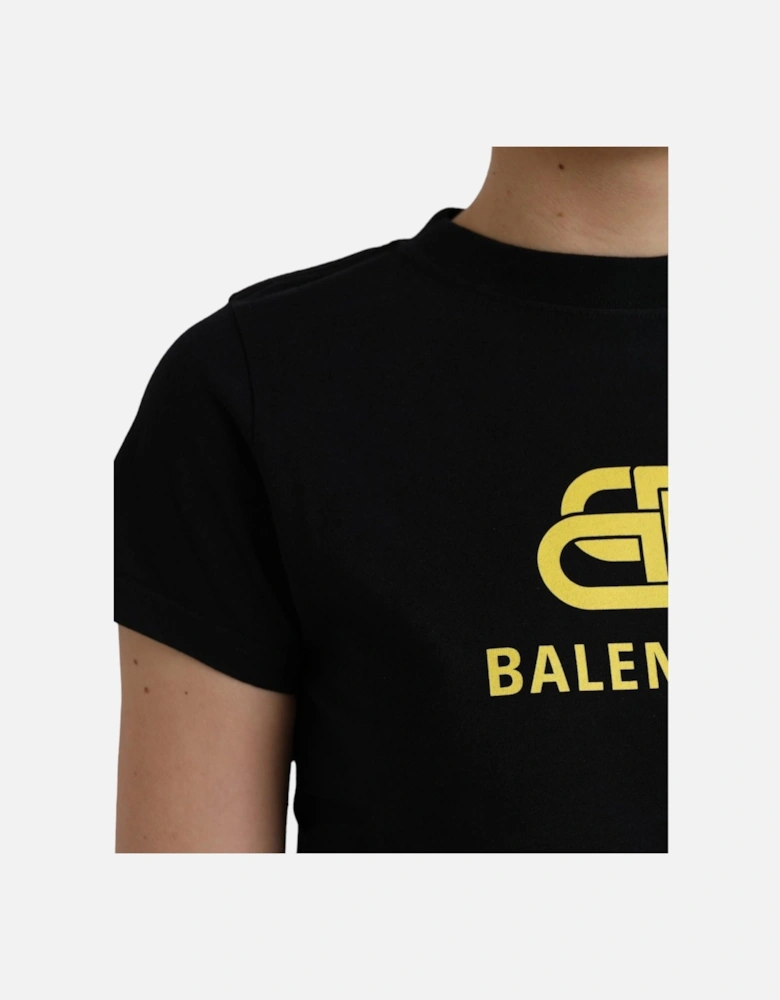 Cotton Crew Neck T-Shirt with Logo Print Women - Black