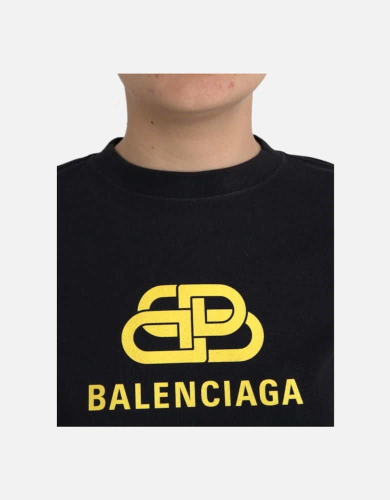 Cotton Crew Neck T-Shirt with Logo Print Women - Black