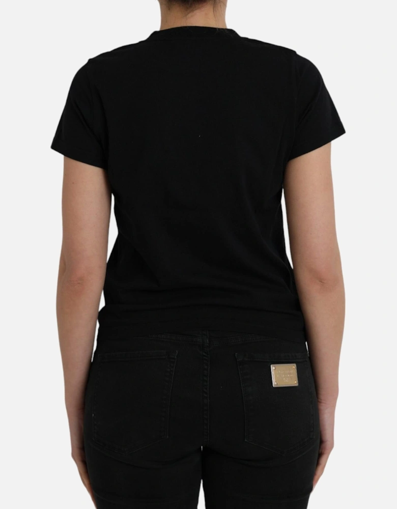Cotton Crew Neck T-Shirt with Logo Print Women - Black