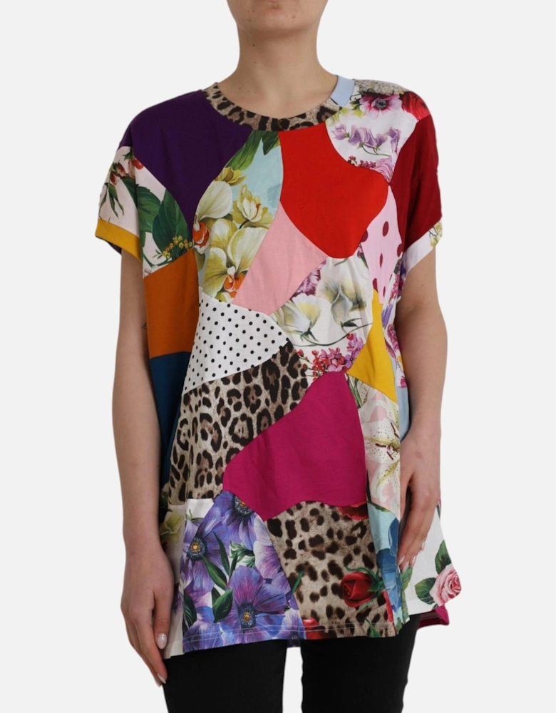 Patchwork Cotton Blend Short Sleeve Top Women - Multicolor T-Shirts