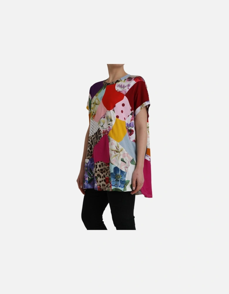 Patchwork Cotton Blend Short Sleeve Top Women - Multicolor T-Shirts