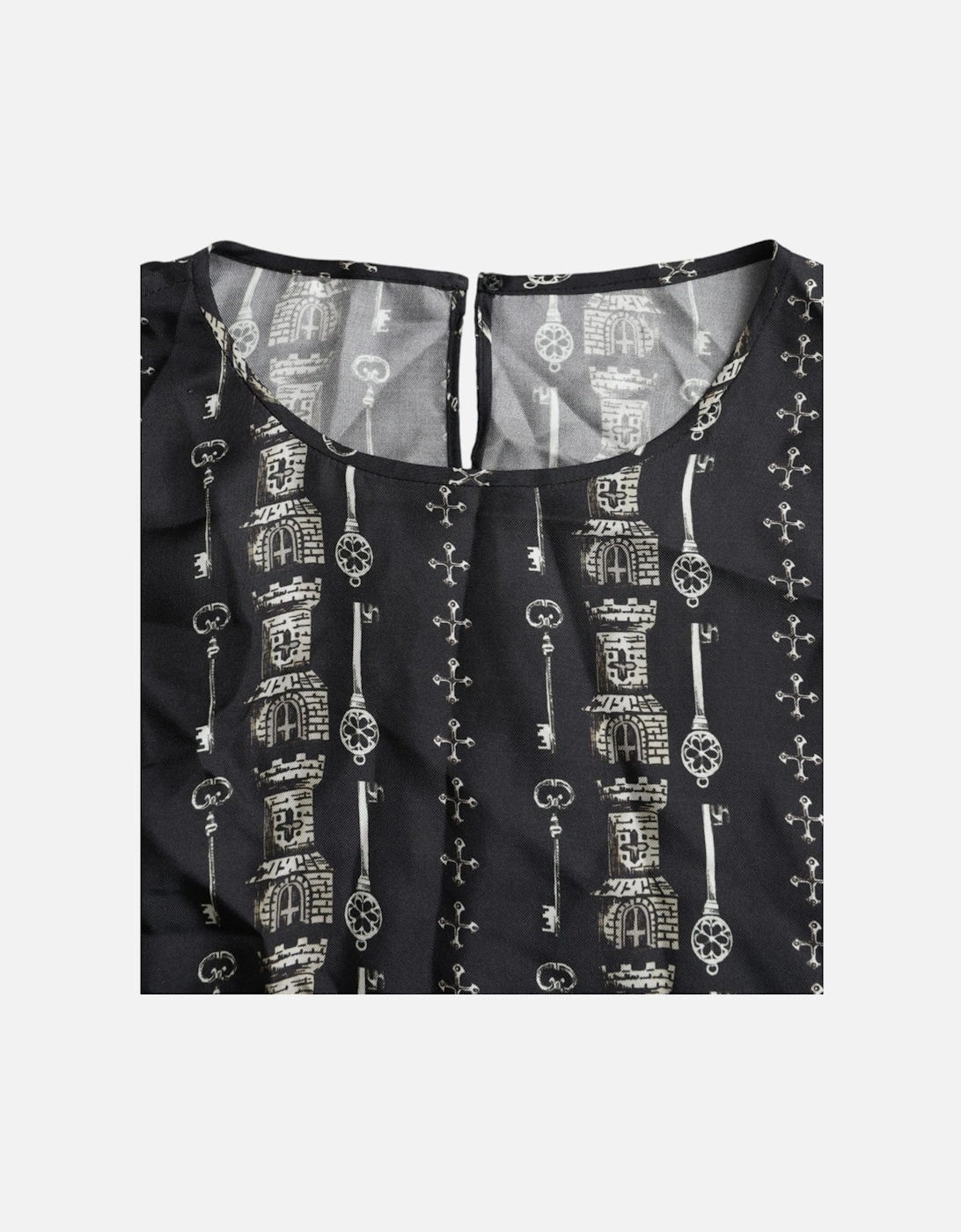 Medieval Key Print Silk Blouse Top Women - Black T-Shirts