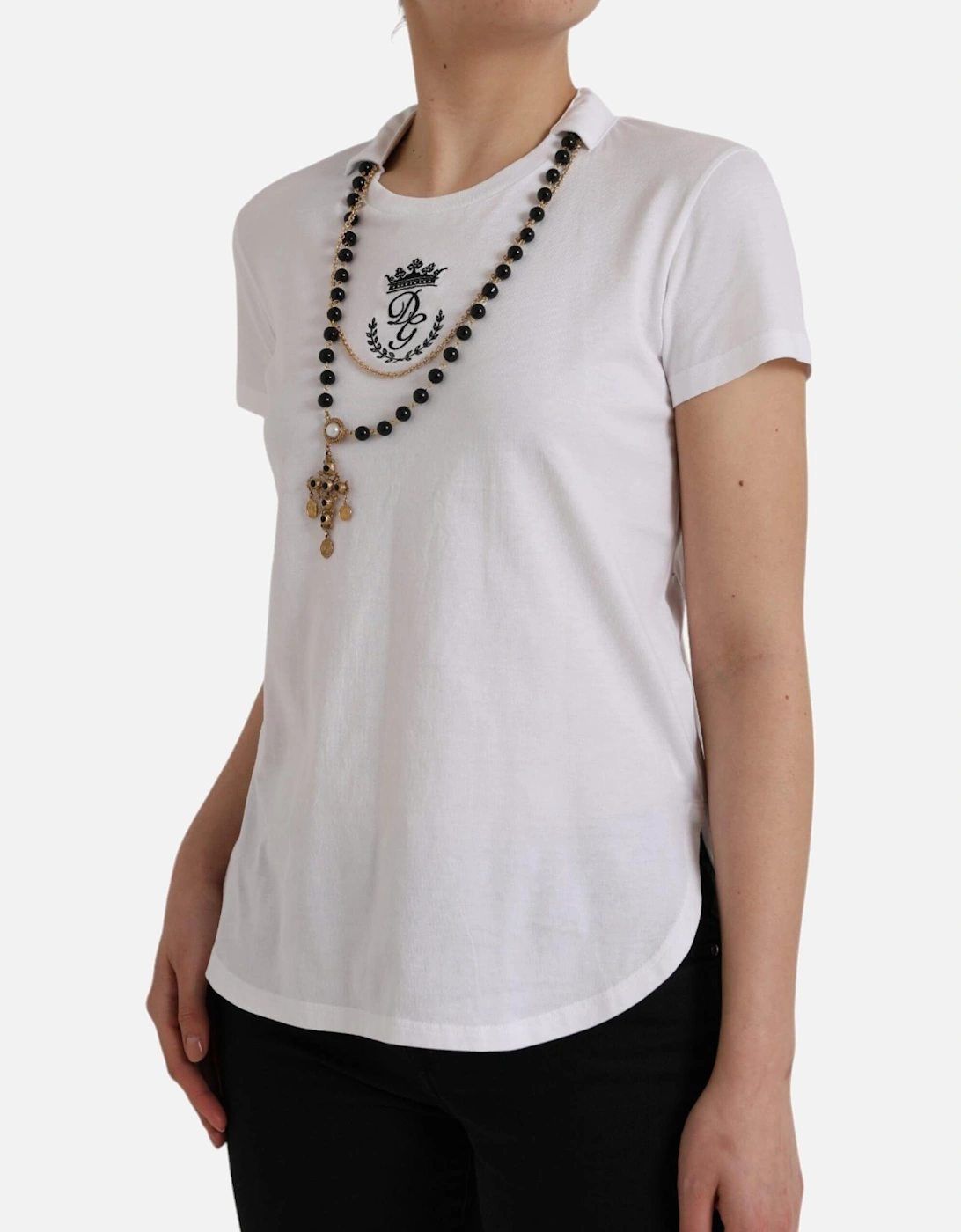 Short Sleeve T-Shirt with Necklace Detail by Italian Designer Women -