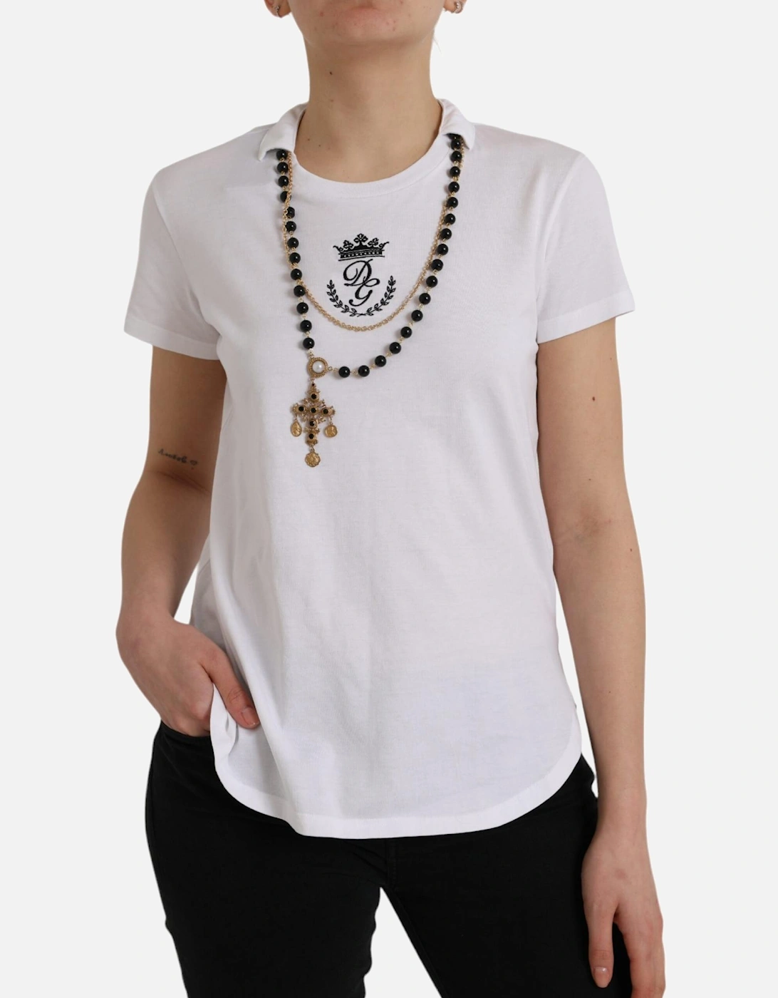 Short Sleeve T-Shirt with Necklace Detail by Italian Designer Women -, 7 of 6