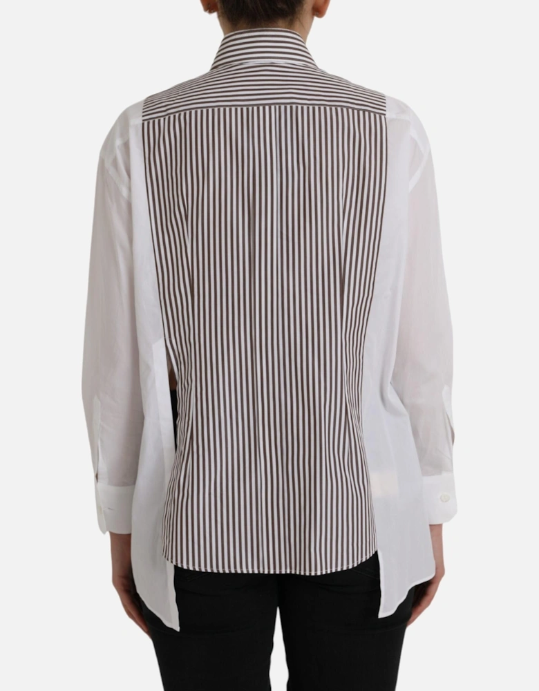 White Cotton Long Sleeve Polo Top with Button Closure and Logo Details
