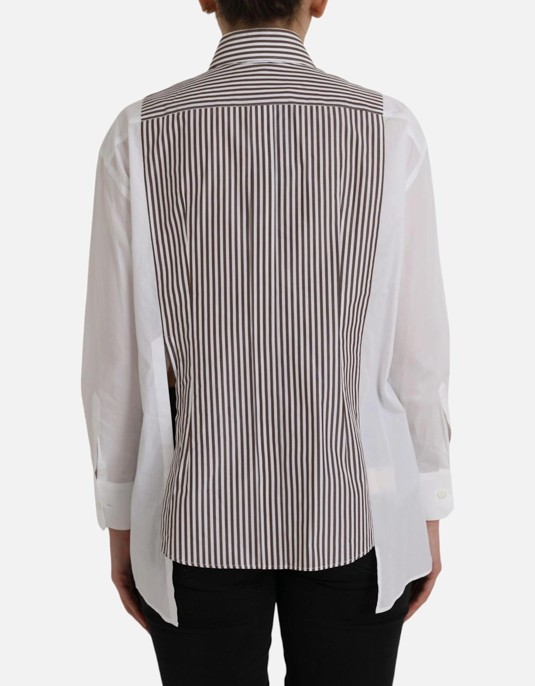 White Cotton Long Sleeve Polo Top with Button Closure and Logo Details