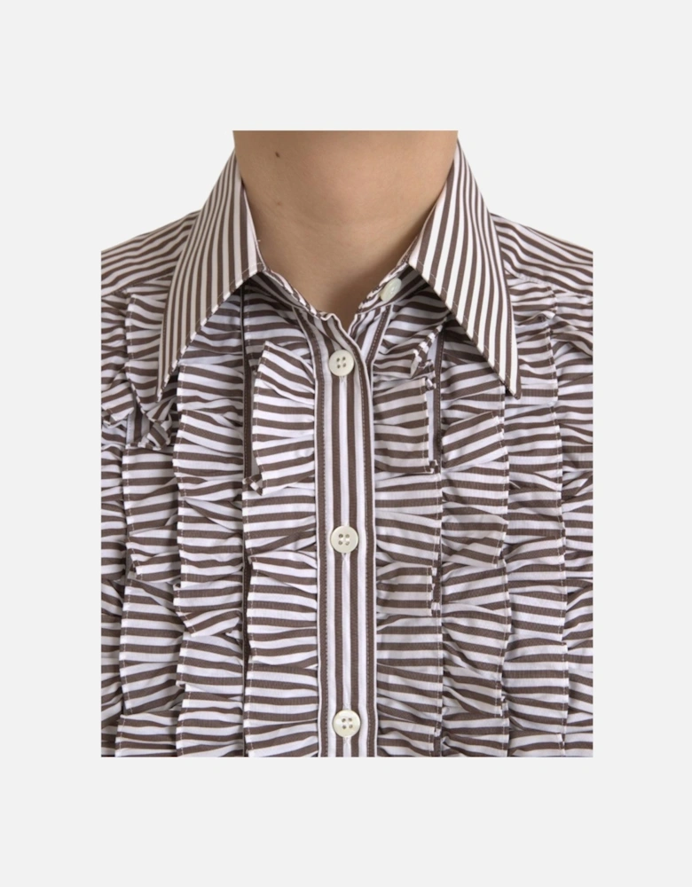 White Cotton Long Sleeve Polo Top with Button Closure and Logo Details
