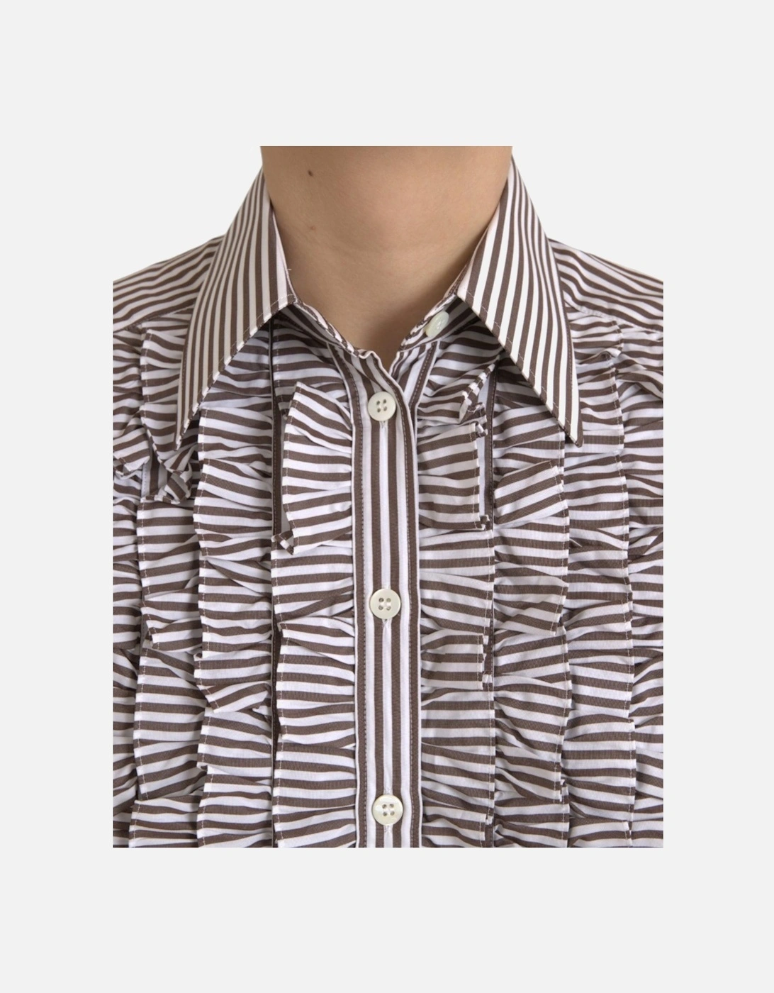 White Cotton Long Sleeve Polo Top with Button Closure and Logo Details