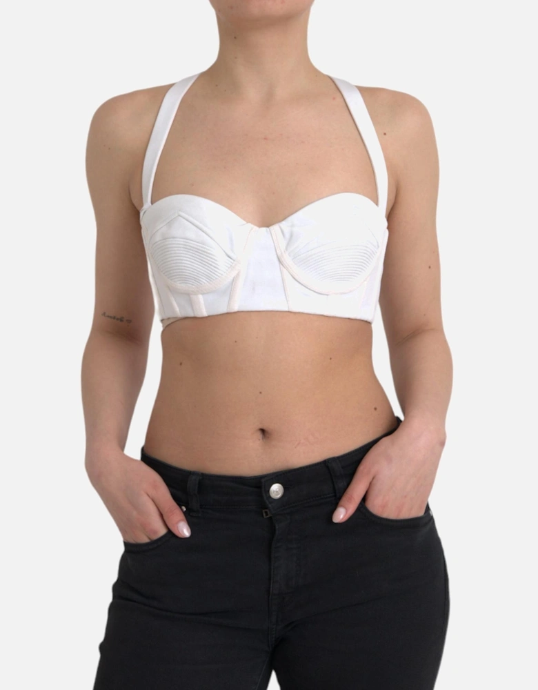 Gorgeous White Bustier Cropped Tank Top with Hook Closure and Logo