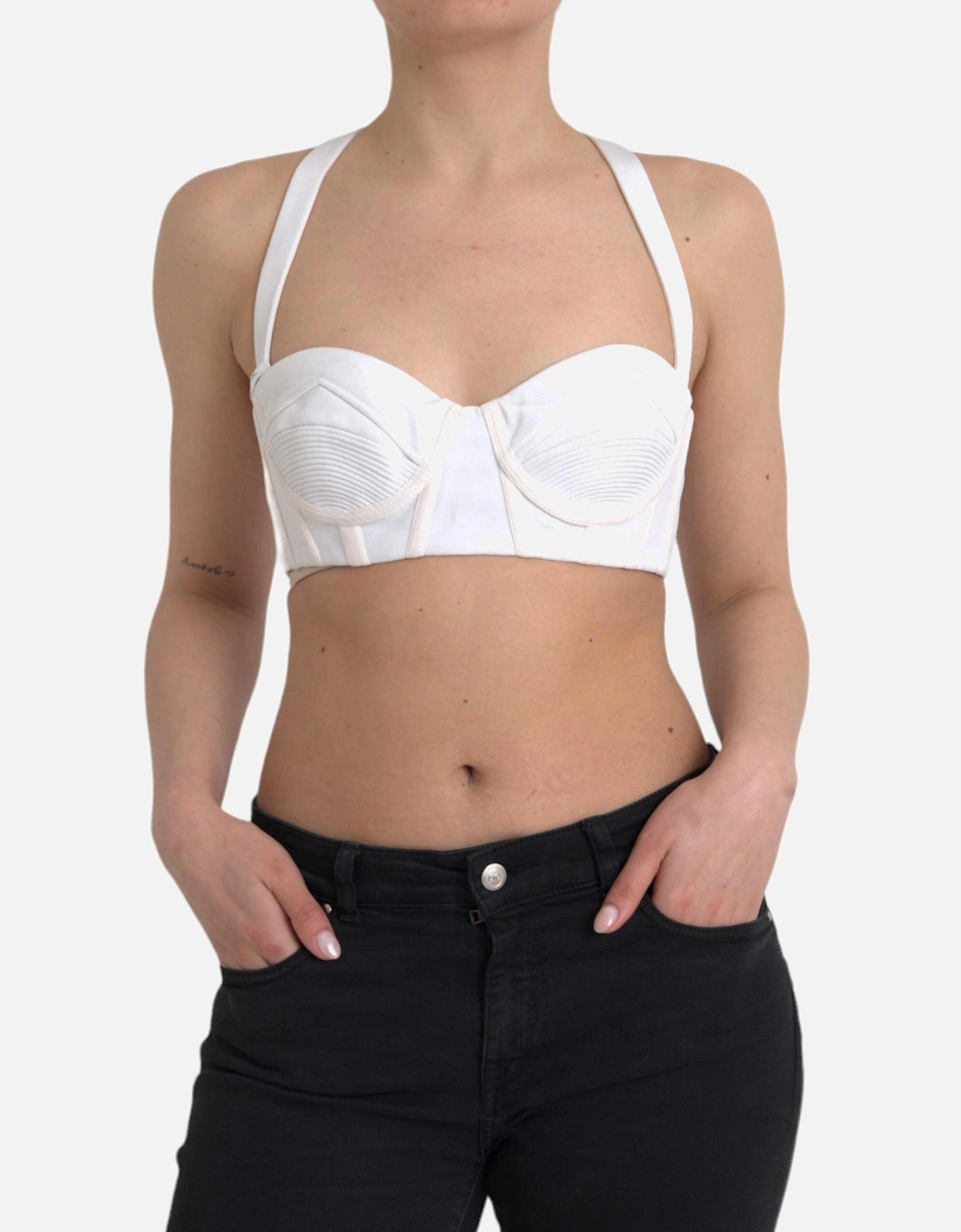 Gorgeous White Bustier Cropped Tank Top with Hook Closure and Logo, 7 of 6