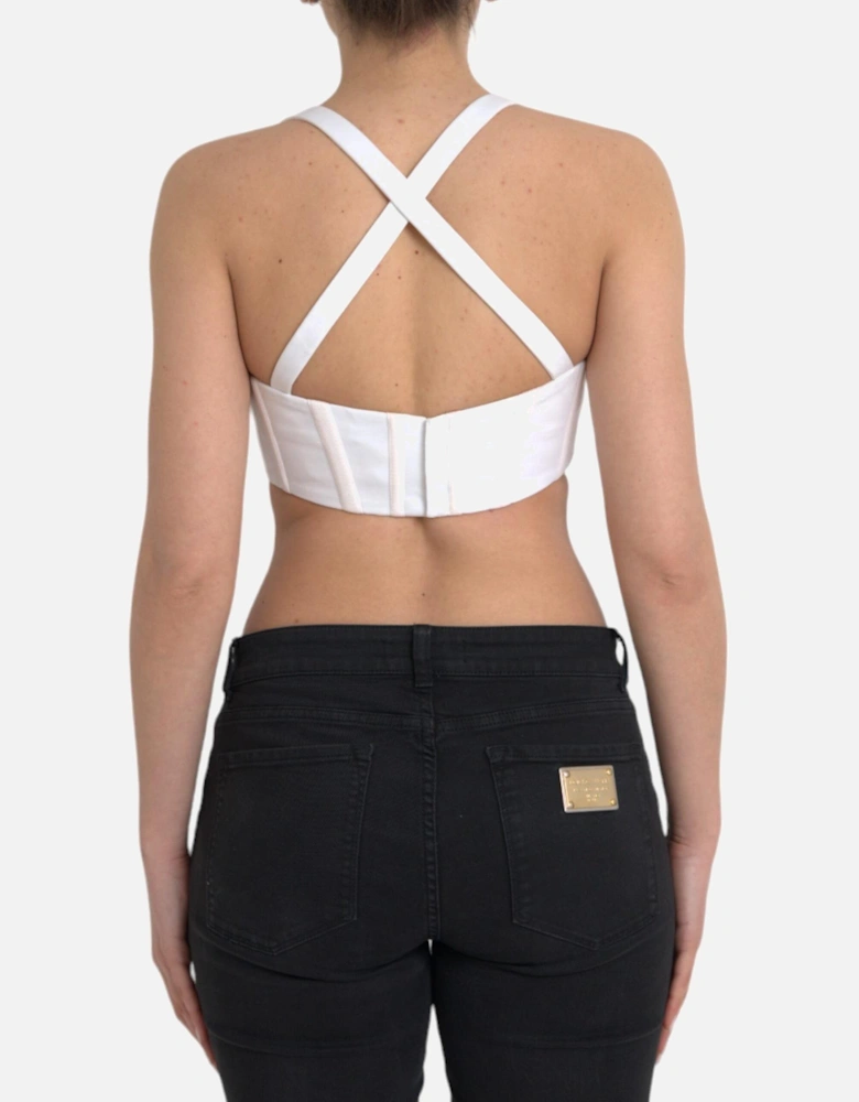 Gorgeous White Bustier Cropped Tank Top with Hook Closure and Logo