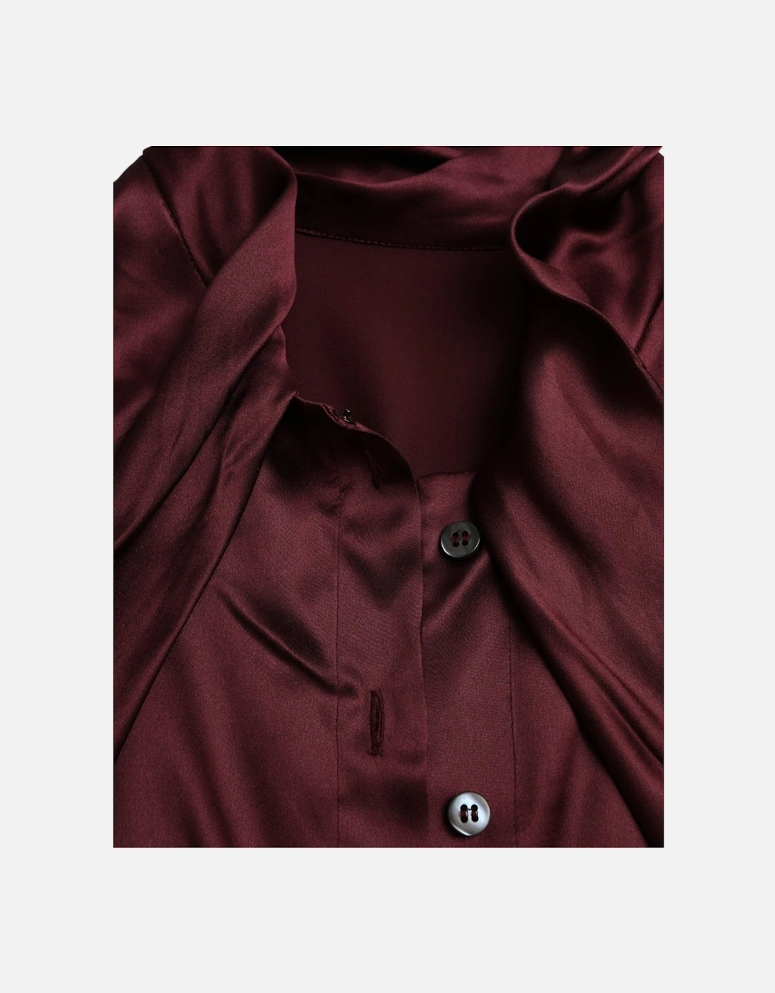 Silk Ascot Collar Blouse with Logo Details Women - Maroon T-Shirts