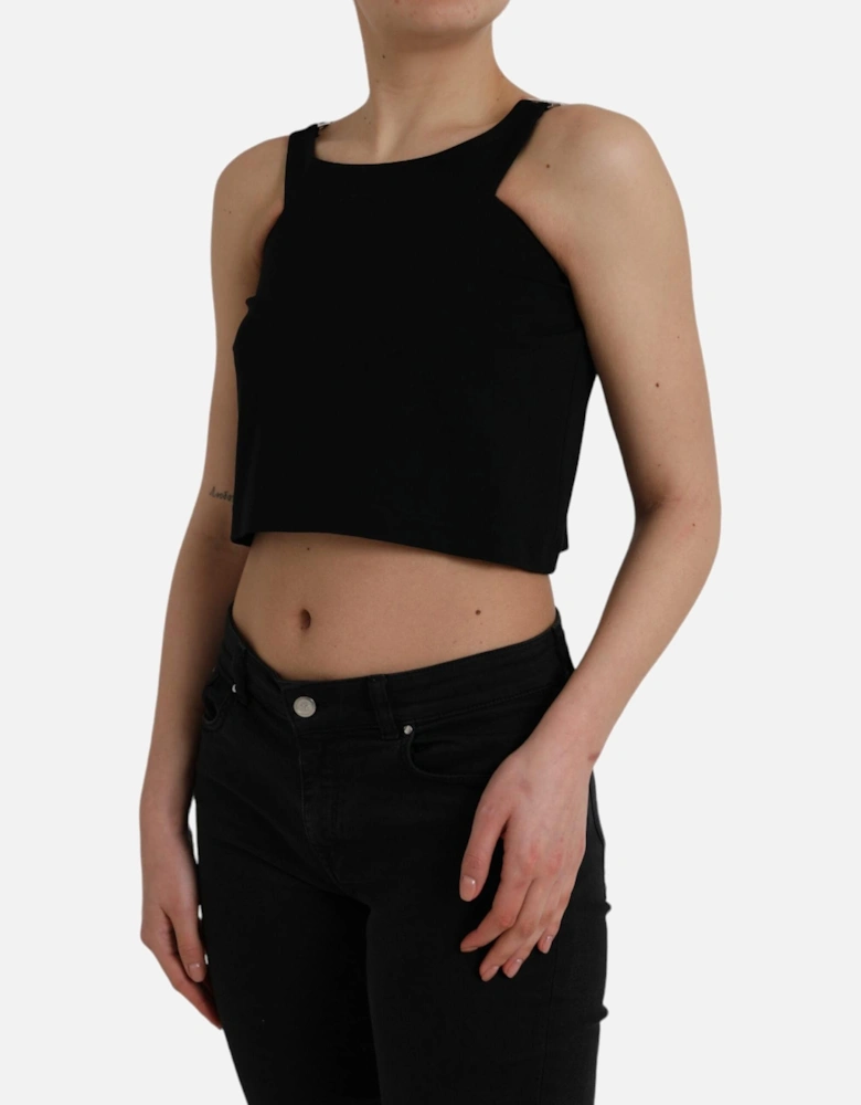 Sleeveless Cropped Tank Top with Logo Details Women - Black T-Shirts