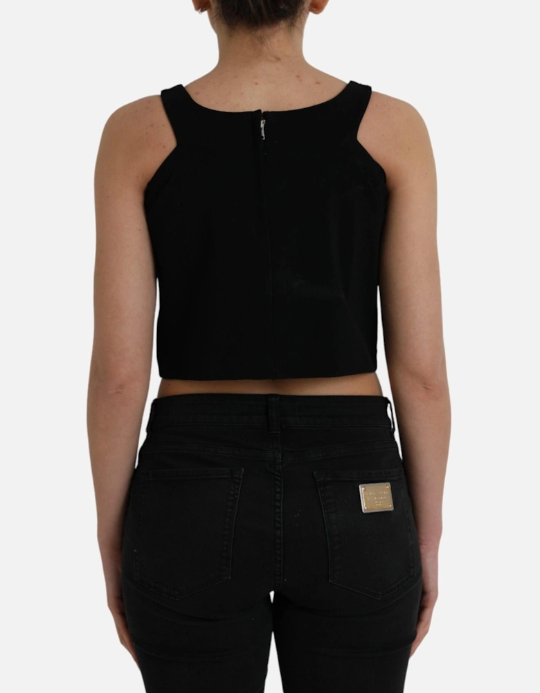 Sleeveless Cropped Tank Top with Logo Details Women - Black T-Shirts
