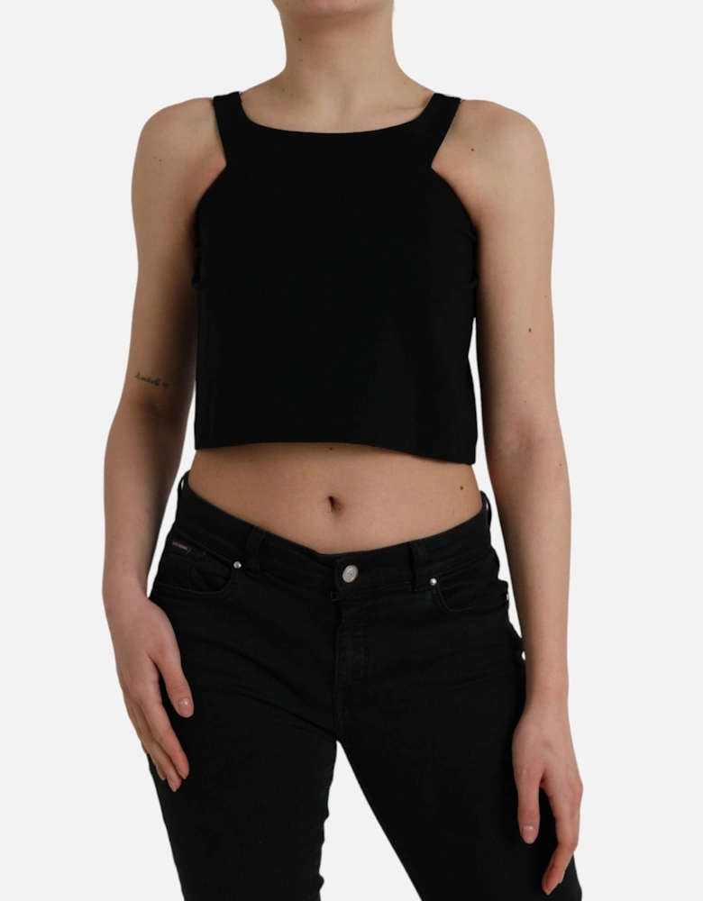 Sleeveless Cropped Tank Top with Logo Details Women - Black T-Shirts