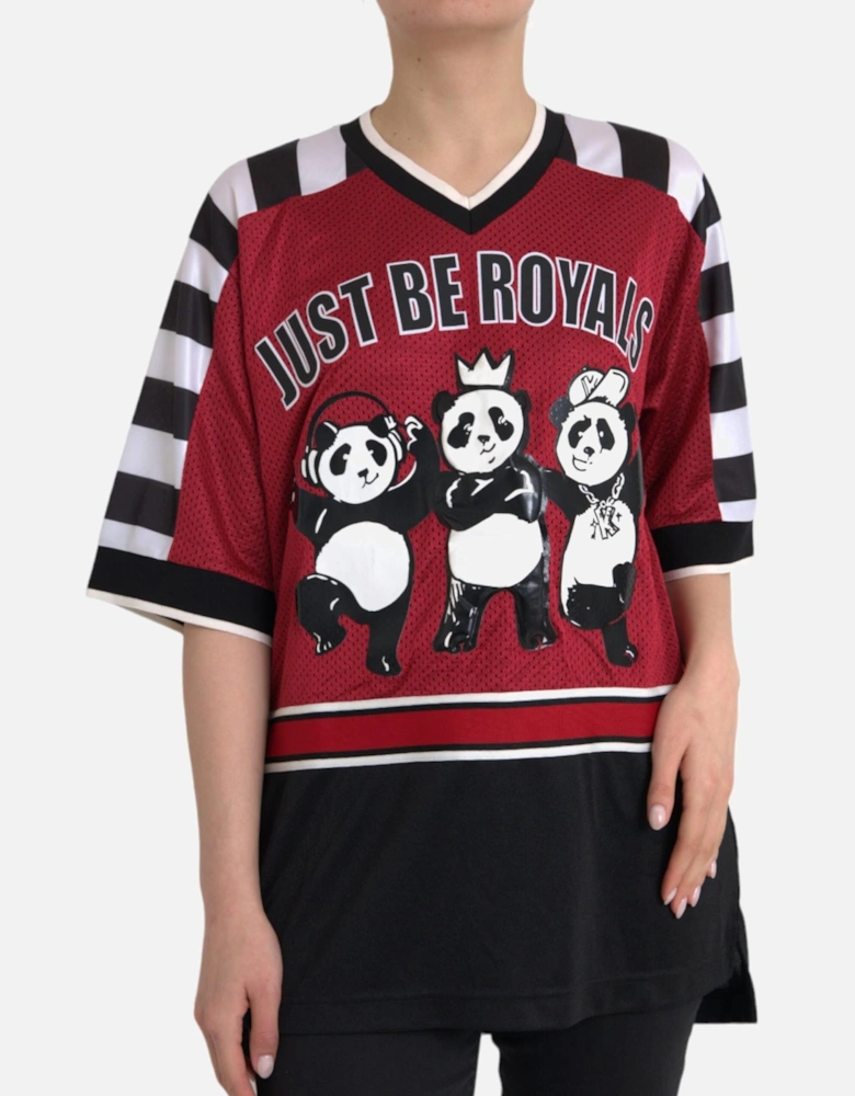 Multicolor Panda Print Short Sleeve Oversized T-Shirt Women