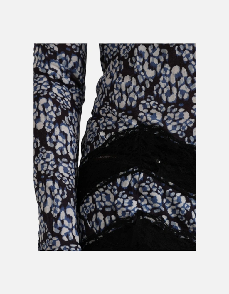 Floral and Lace Long Sleeved Top Women - Blue T-Shirts
