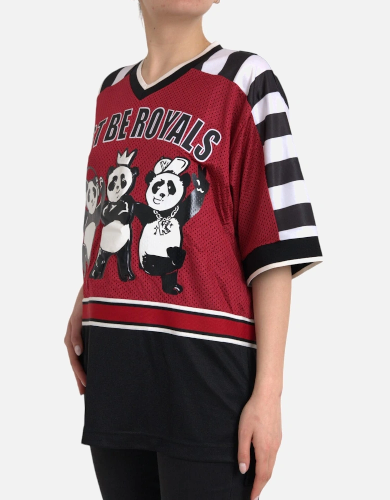 Multicolor Panda Print Short Sleeve Oversized T-Shirt Women