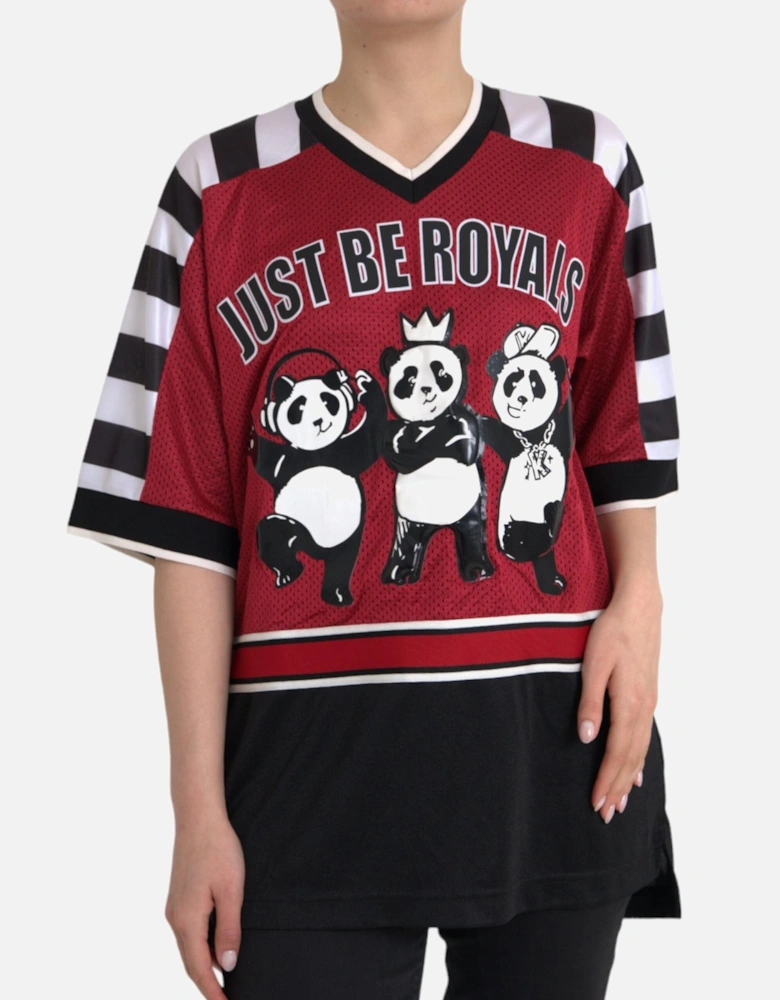 Multicolor Panda Print Short Sleeve Oversized T-Shirt Women