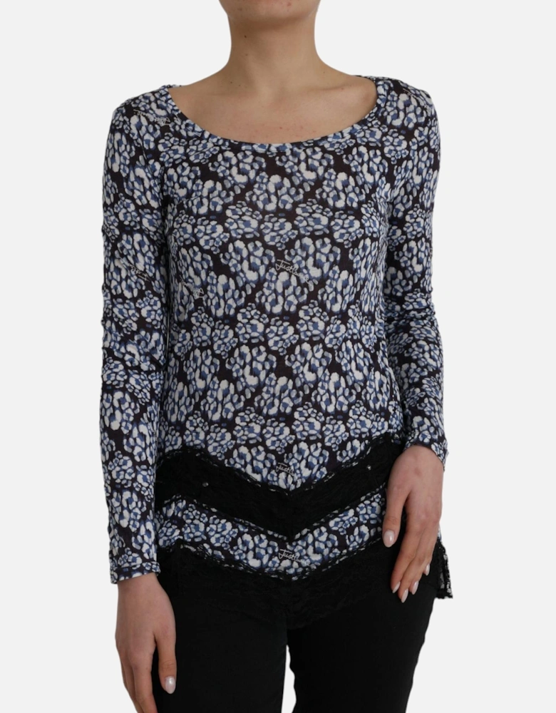 Floral and Lace Long Sleeved Top Women - Blue T-Shirts