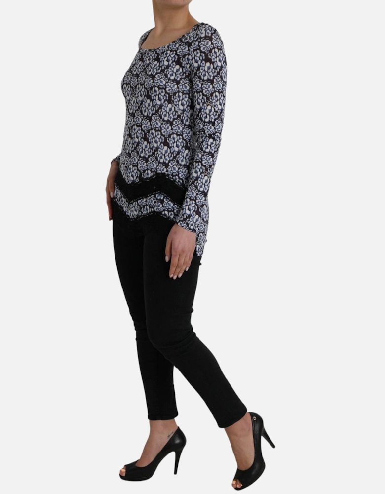 Floral and Lace Long Sleeved Top Women - Blue T-Shirts