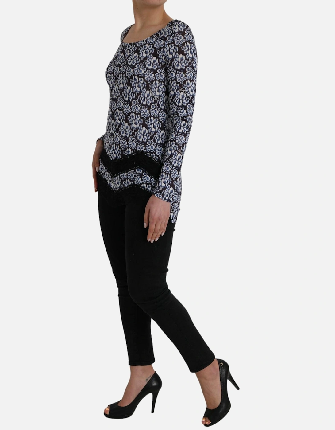 Floral and Lace Long Sleeved Top Women - Blue T-Shirts