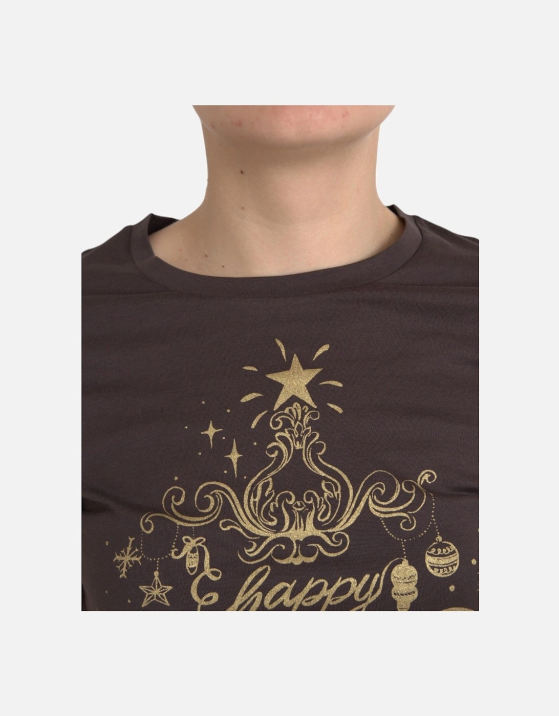 Graphic Print Crew Neck Cotton T-Shirt Women - Brown