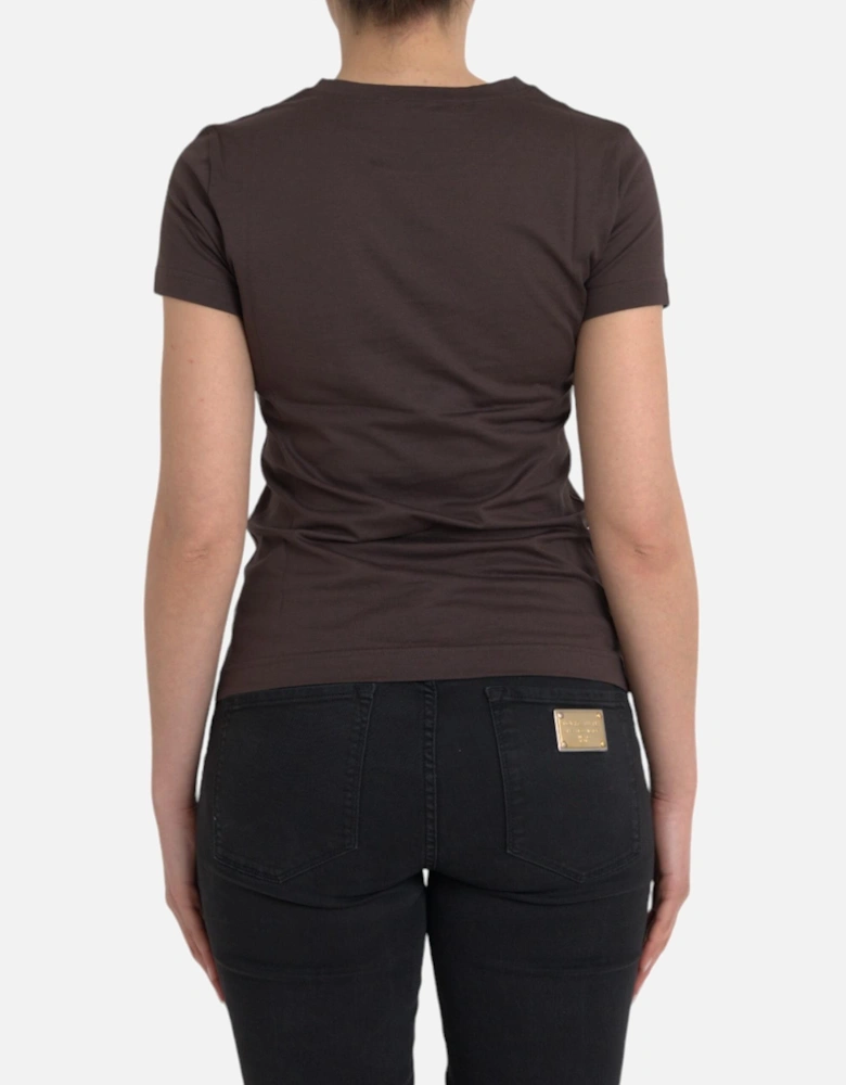Graphic Print Crew Neck Cotton T-Shirt Women - Brown