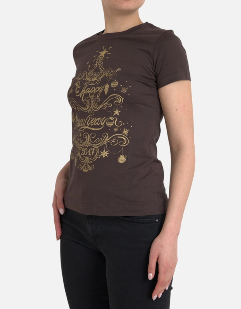 Graphic Print Crew Neck Cotton T-Shirt Women - Brown