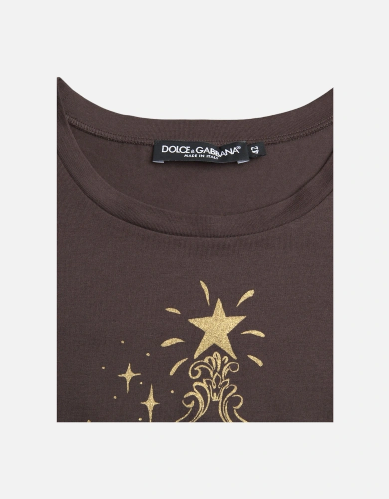 Graphic Print Crew Neck Cotton T-Shirt Women - Brown