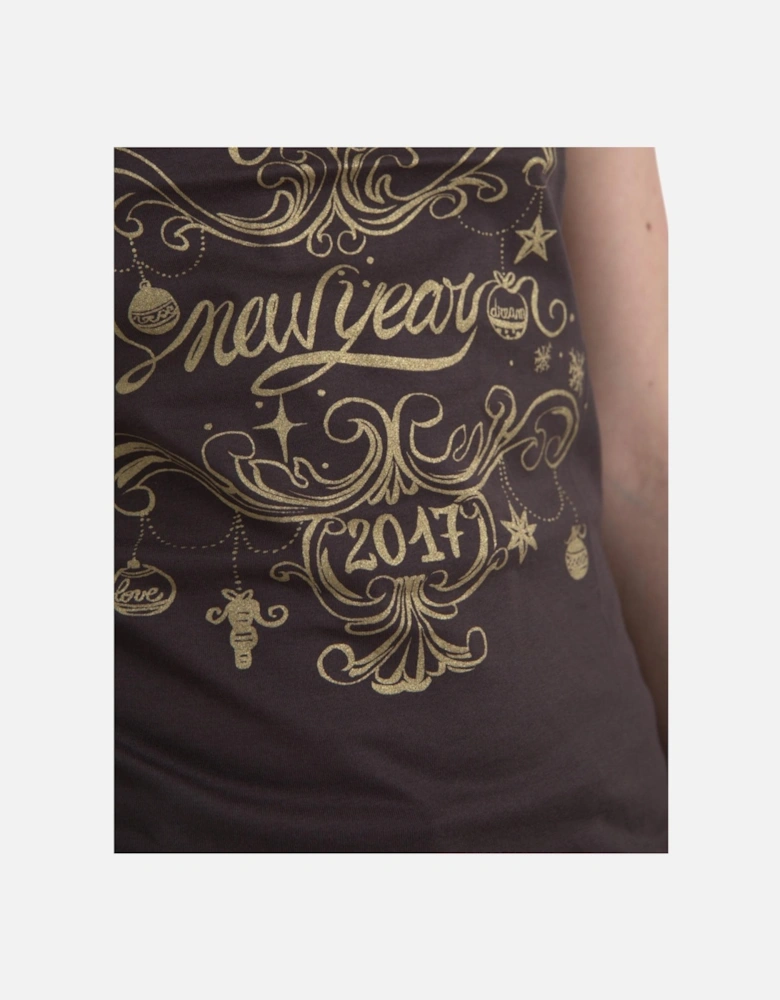 Graphic Print Crew Neck Cotton T-Shirt Women - Brown