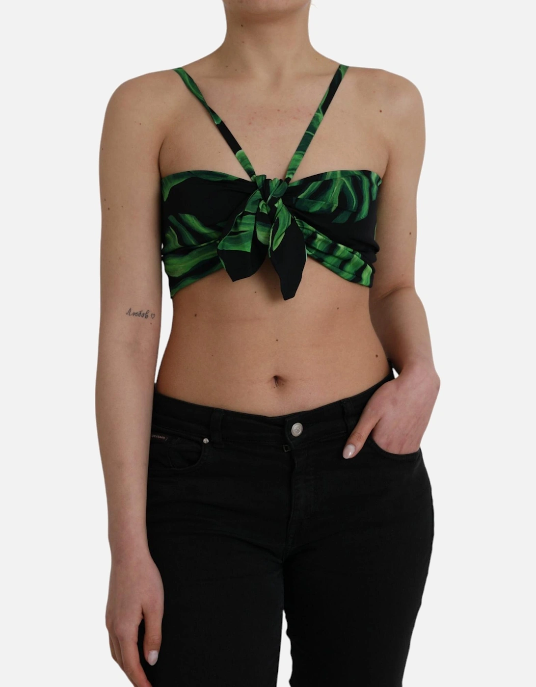 Halter Cropped Top with Leaf Print and Logo Details. Women - Black, 7 of 6
