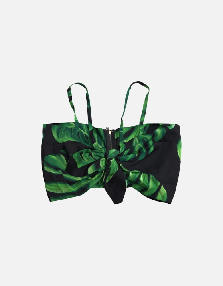 Halter Cropped Top with Leaf Print and Logo Details. Women - Black