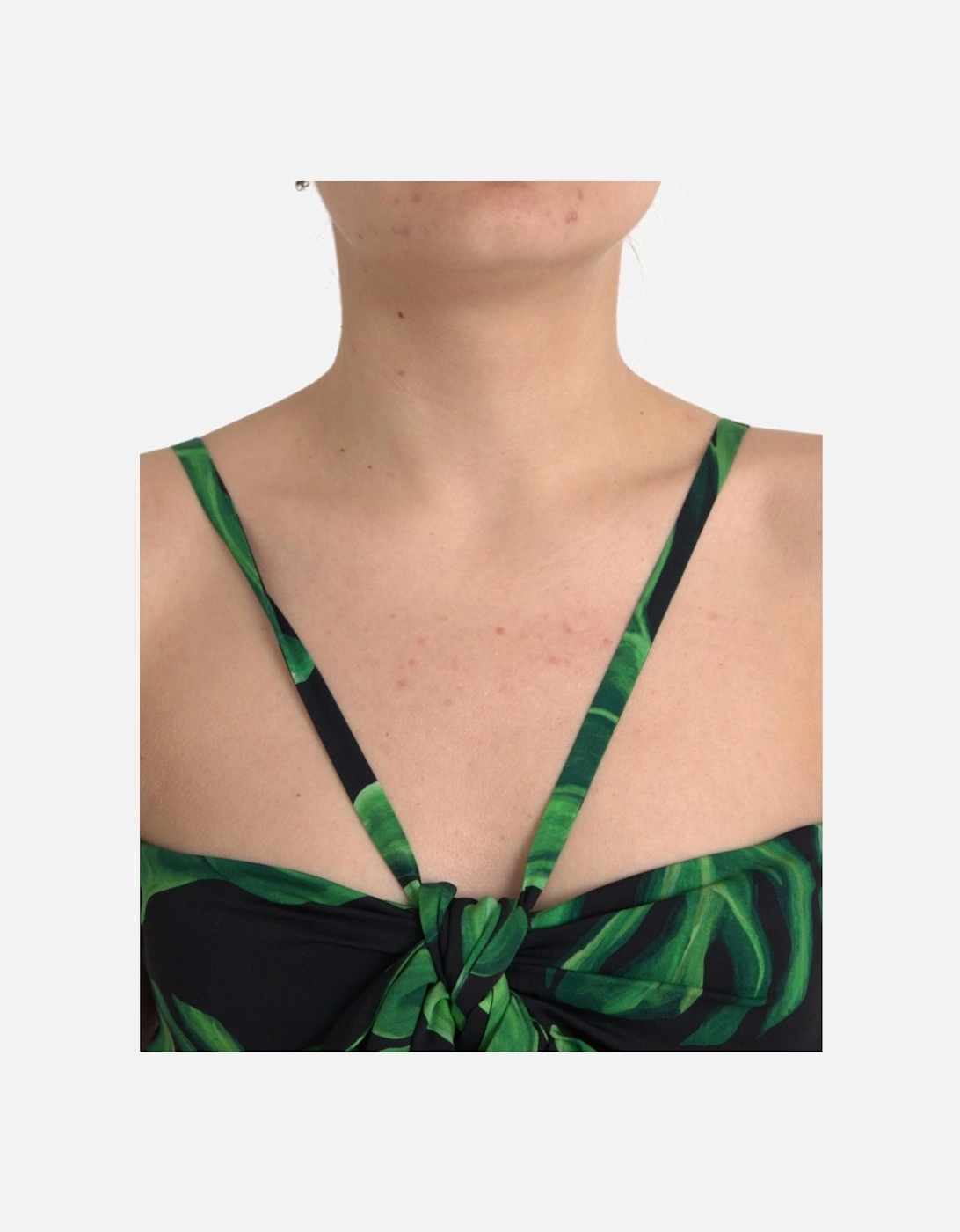 Halter Cropped Top with Leaf Print and Logo Details. Women - Black