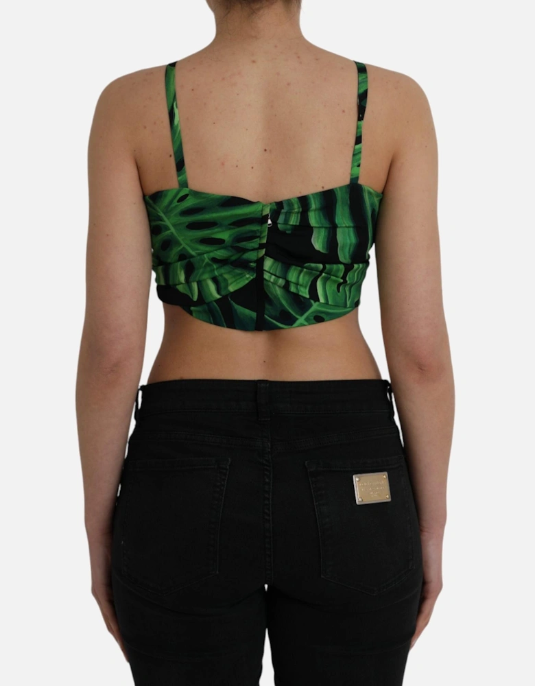 Halter Cropped Top with Leaf Print and Logo Details. Women - Black