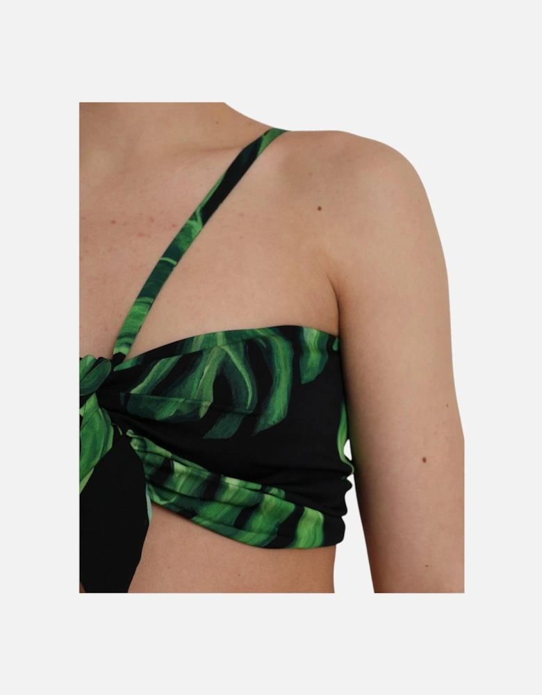 Halter Cropped Top with Leaf Print and Logo Details. Women - Black
