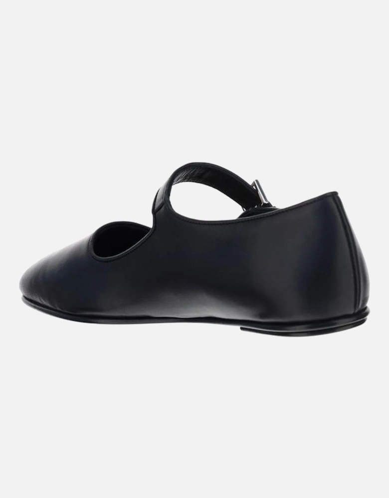 Leather Ava Ballerina with Buckle Strap Women - Black Flats