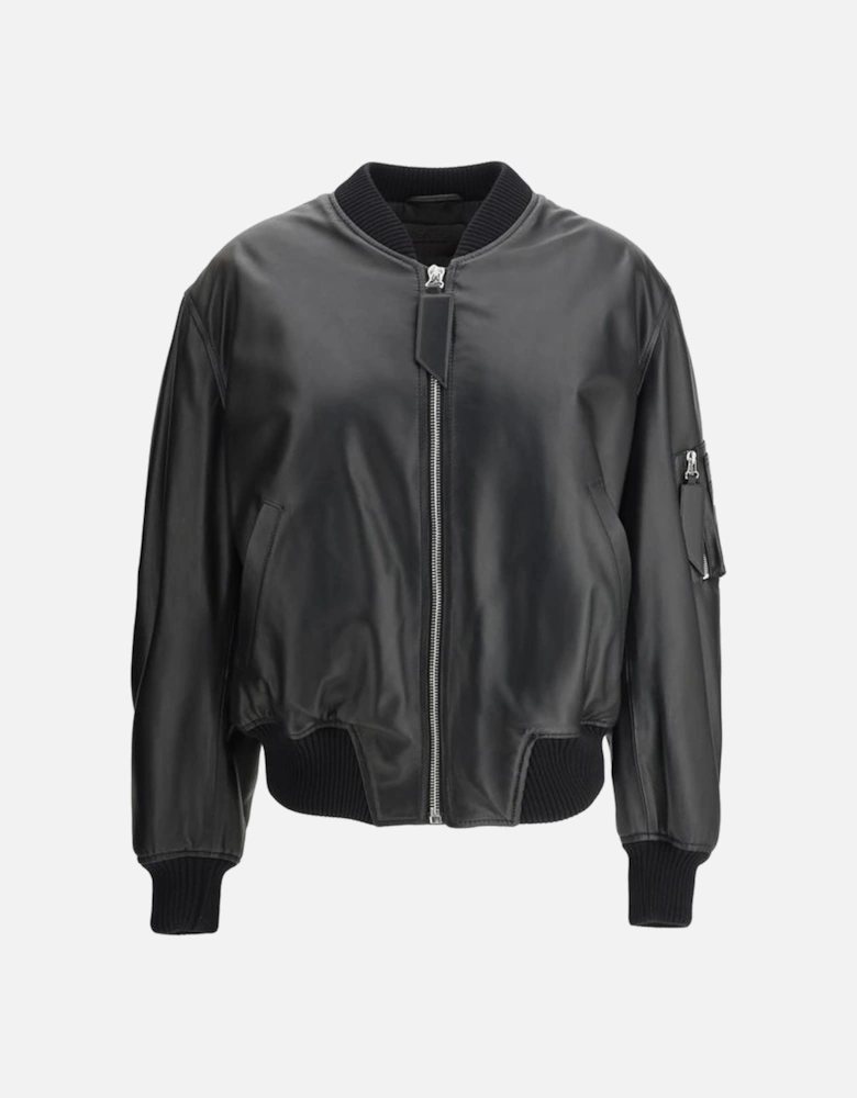 Leather Anja Bomber Jacket with Ribbed Collar Women - Black Jackets