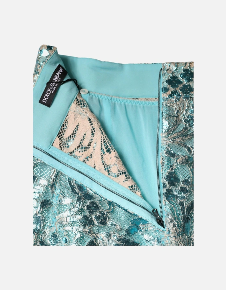 Floral Brocade High Waist Mini Skirt Women - Blue