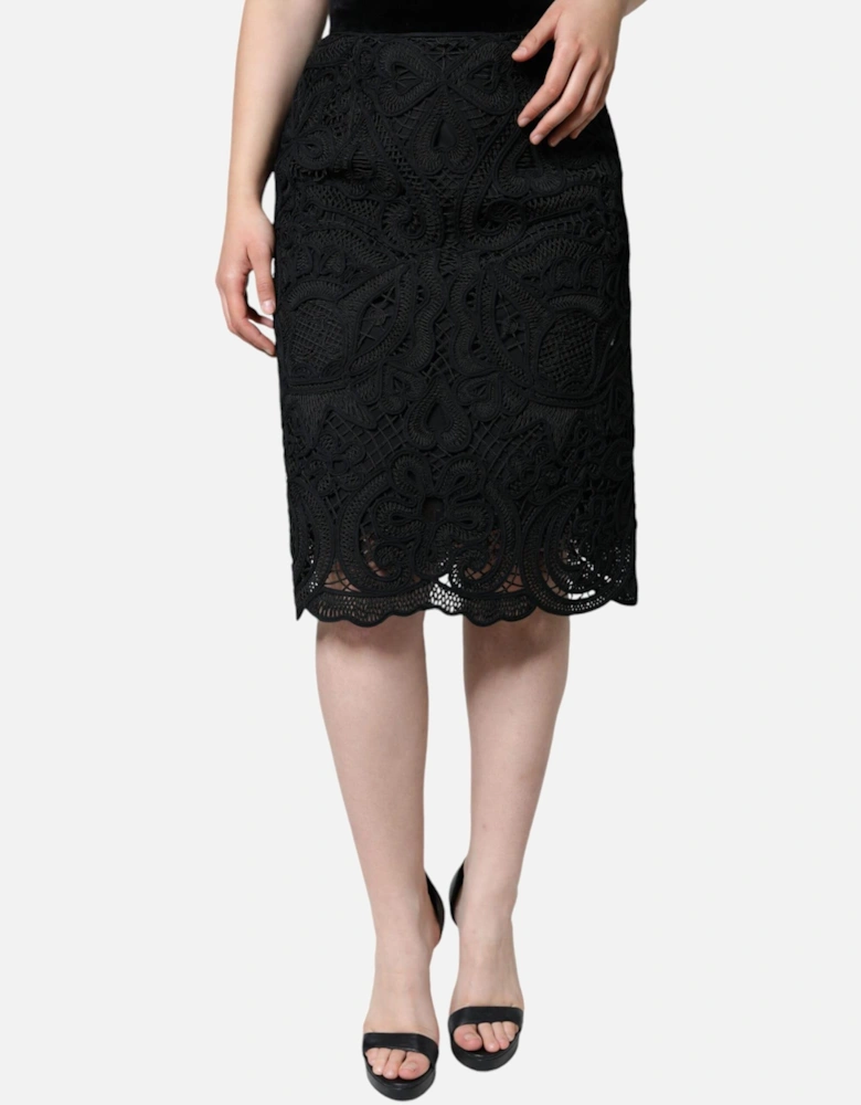 Floral High Waist Pencil Skirt with Zipper Closure Women - Black