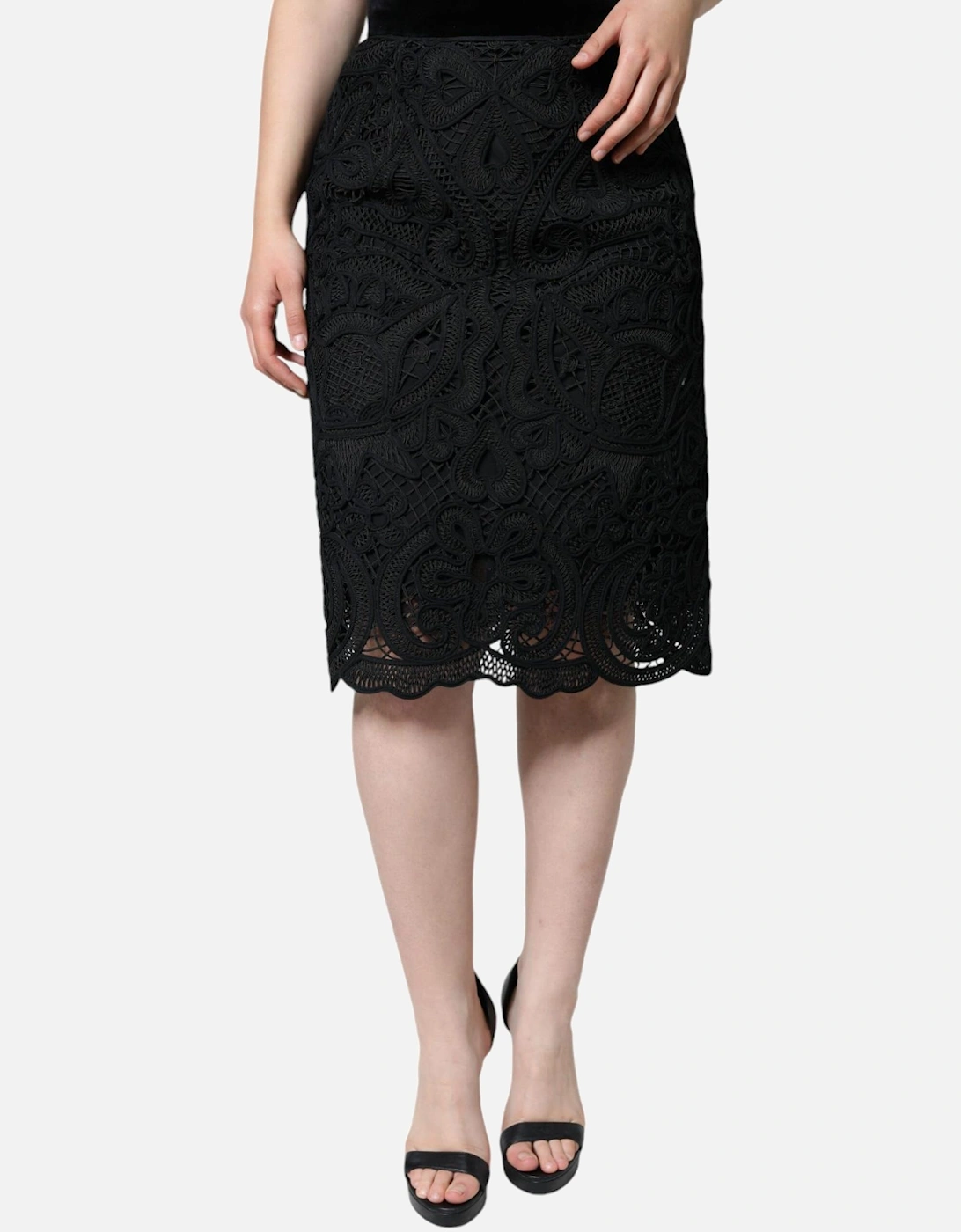 Floral High Waist Pencil Skirt with Zipper Closure Women - Black, 6 of 5
