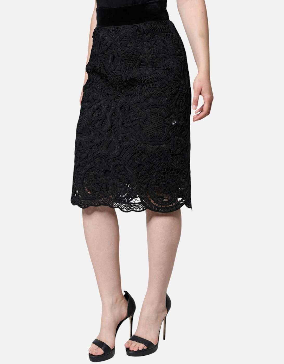 Floral High Waist Pencil Skirt with Zipper Closure Women - Black