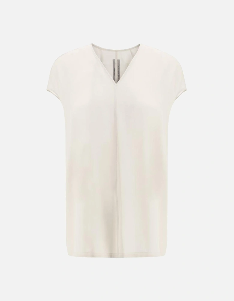 Silk V-Neck Short Sleeve Top Women - Cream T-Shirts