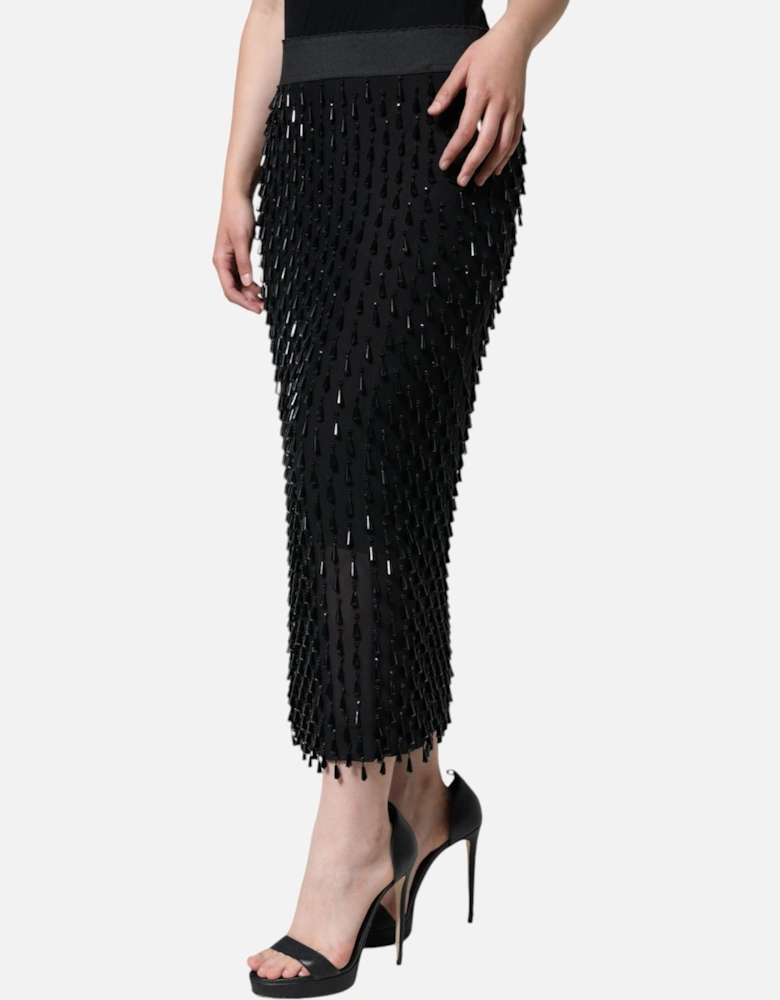 Embellished High Waist Midi Pencil Skirt Women - Black